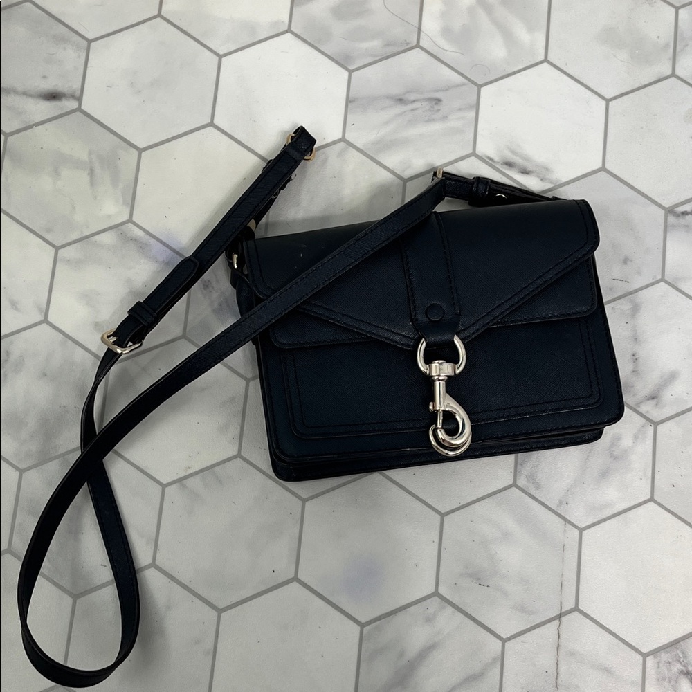 Rebecca Minkoff Black Leather Crossbody Bag with Silver Hardware